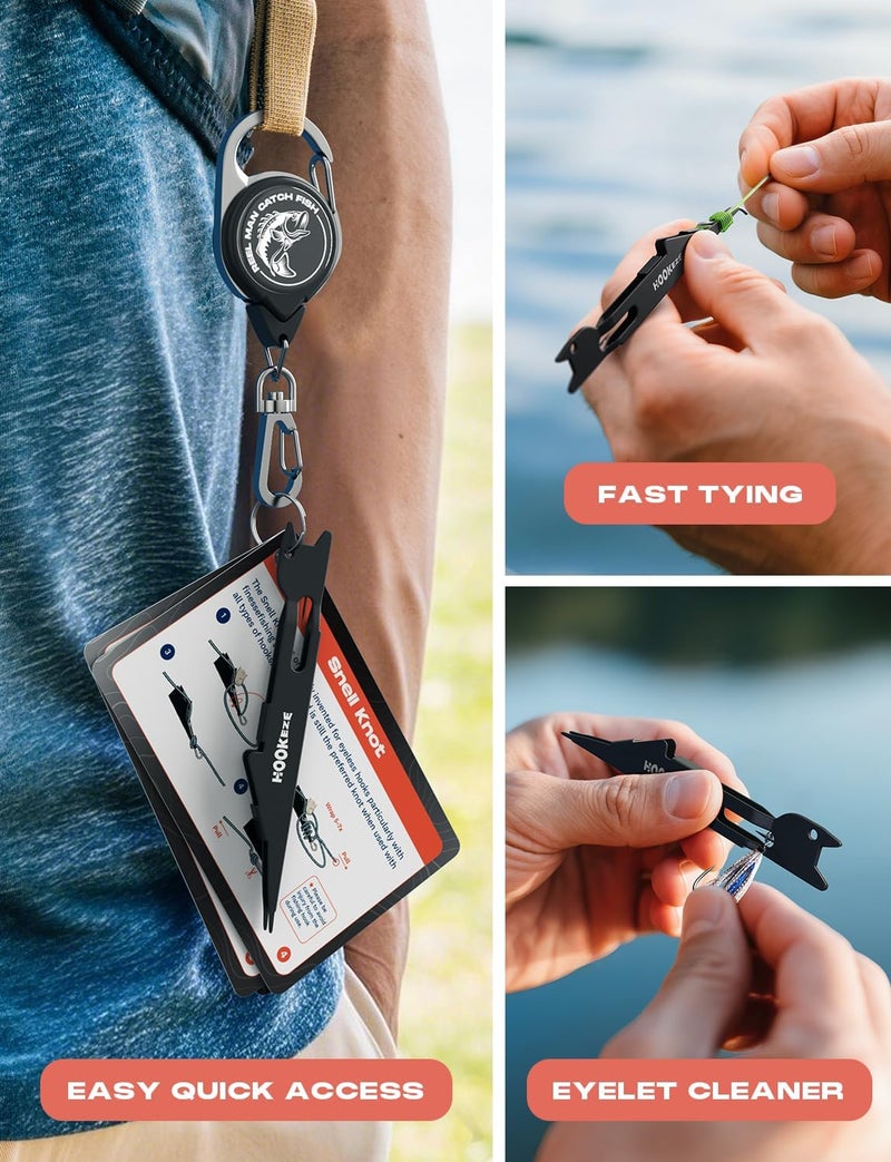 HOOK-EZE Fishing Nail Knot Tying Tool Combo|Includes Waterproof Pocket Guide, Nail Knot Tying Tool with Hook Cleaner, Zinger Retractor|Fly Fishing Accessories Fishing Gifts & Stocking Stuffers for Men - Image 4